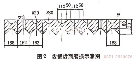 昆明破石機專(zhuān)家改造前的鄂破齒板磨損情況