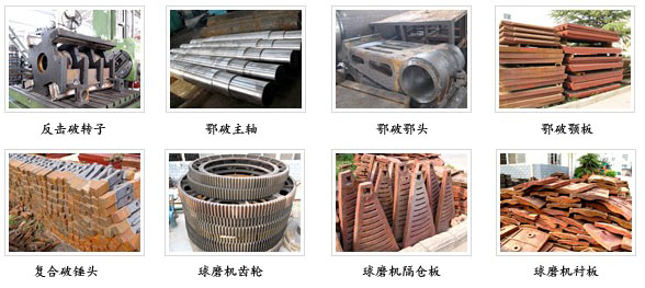 顎式破碎機和球磨機等設備的配件示意圖